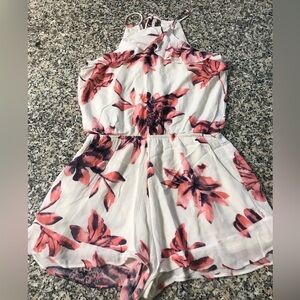 Pink Floral Romper Keyhole tie back size S